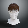 Game and Movie Character Head Model with Brown Hair Bun Hairstyle on Gray Background