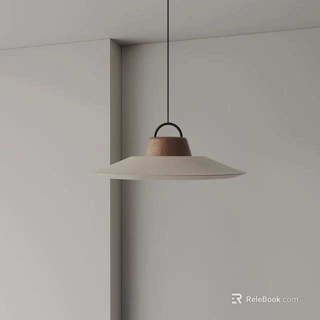 Modern Minimalist Pendant Light With Wooden Accent And White Shade Contemporary Design Interior Room 3d model 