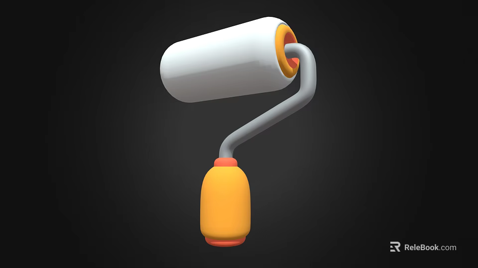 Industrial Paint Roller Tool With White Roller Gray Handle And Yellow Grip 3d model 