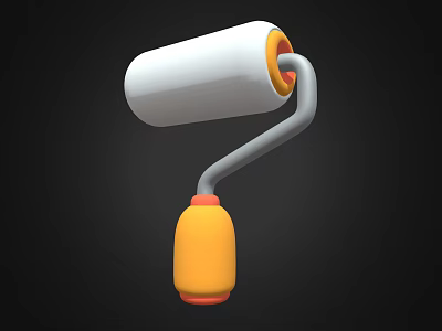 Industrial Paint Roller Tool With White Roller Gray Handle And Yellow Grip 3d model
