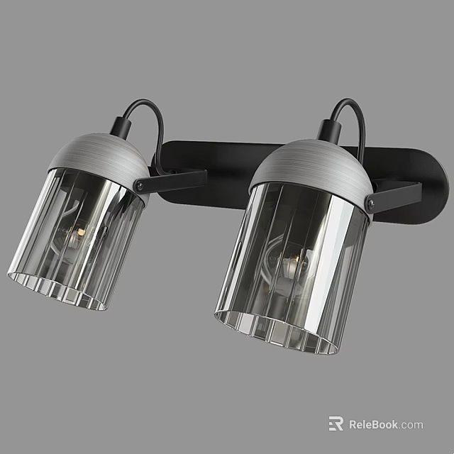 Modern Wall Sconce with Double Transparent Glass Shades and Black Silver Metal Frame 3d model 