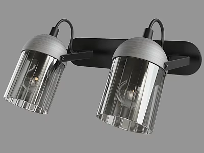 Modern Wall Sconce with Double Transparent Glass Shades and Black Silver Metal Frame 3d model