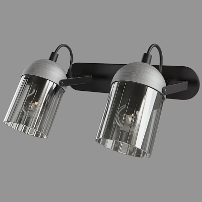 Modern Wall Sconce with Double Transparent Glass Shades and Black Silver Metal Frame 3d model