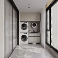 Home Balcony Laundry Area With Washing Machine Dryer Cabinets And Sink