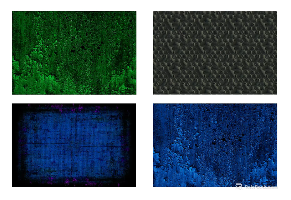 Stylish Square Carpet with Green Black Blue Colors and Distinct Textures 3d model