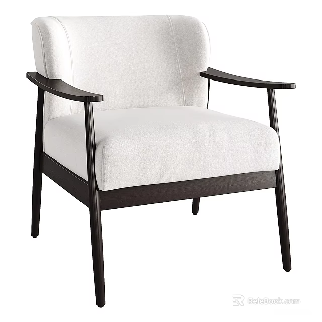 Modern Single Sofa With White Upholstered Cushion And Black Wooden Arms 3d model 