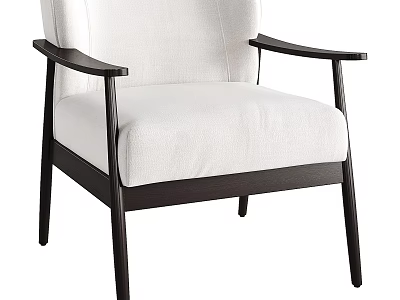 Modern Single Sofa With White Upholstered Cushion And Black Wooden Arms 3d model