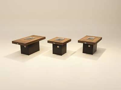 Three Stylish Brown Top Black Base Dining Tables in Minimalist Design 3d model