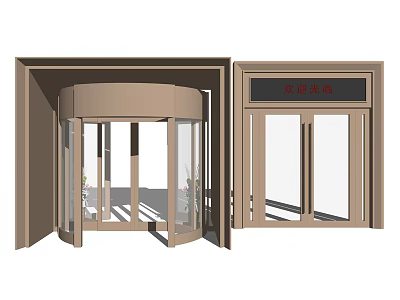 Modern Revolving And Double Door Design With Metal Frame And Glass Panels 3d model
