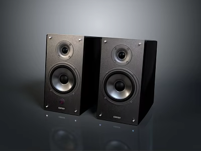 Pair of Black HiFi Stereo Speakers With Dual Driver And Enclosure Design 3d model