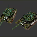 Two Military Tanks With Green Camouflage Pattern And Z Markings On Dark Background