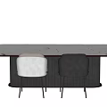 Modern Dining Table Set With White Tabletop Brown Edge And Black White Chairs 3d model