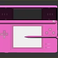 Pink Handheld Gaming Console Open With Dual Screens And Stylus Pen