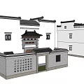 Traditional Chinese Residential Architecture with White Walls Black Tiled Roofs and Gable Details