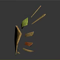 Golden Shield Shaped Weapon With Green Orange Accents And Intricate Metallic Texture Design