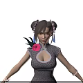 Woman in Gray Patterned Cheongsam With Pink Flower on Chest Bun Hairstyle and Hair Accessories