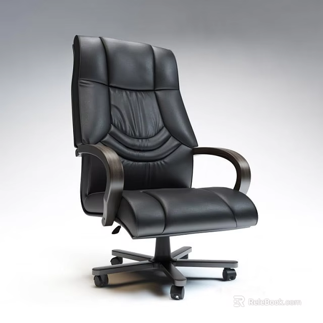 Comfortable Black Leather Office Chair With Modern Ergonomic Design And Swivel Wheels 3d model 