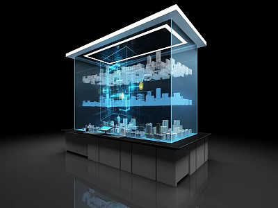 Modern Commercial Display Equipment With Transparent Glass City Model And Blue Lighting 3d model