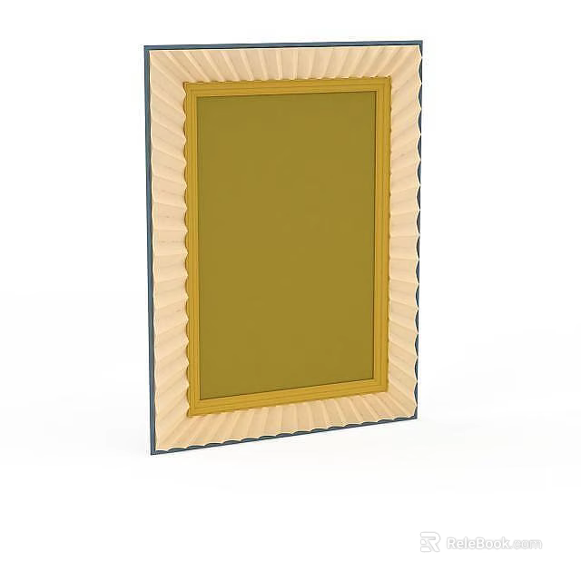 Elegant Decorative Mirror With Yellow Surface And Scalloped Frame For Home Decor 3d model 