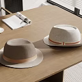 Stylish Fedora Hats in Light Gray and Beige with Brown and Red Striped Bands