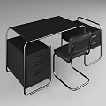 Modern Office Desk With Black Desktop Metal Frame And Drawer Cabinets
