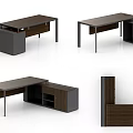 Modern Office Desk Design With Wooden Top Metal Frame Drawers And Storage Cabinets