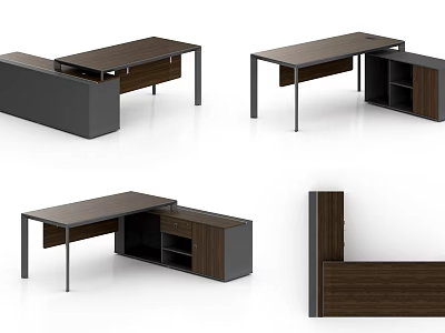 Modern Office Desk Design With Wooden Top Metal Frame Drawers And Storage Cabinets 3d model
