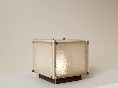 Square Glass Table Lamp With Metal Frame And Dark Base On White Tabletop 3d model