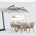 Outdoor Rattan Dining Table And Chairs Set With Umbrella And String Lights 3d model