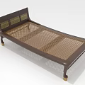 Multiple People Comfortable Rattan Bed With Wooden Frame And Golden Metal Legs