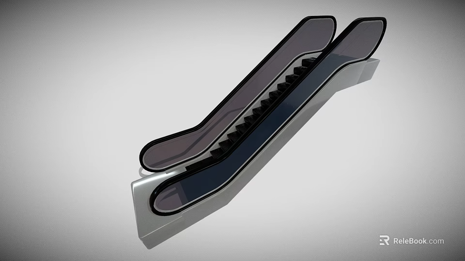 Sleek Modern Escalator Design With Black Steps Transparent Handrails And Reflective Surface 3d model 