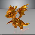 Cute Orange Baby Dragon with Big Eyes Wings and Scales on Black Background Reflective Surface