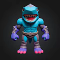 Blue Shark Toy Figure With Open Mouth Sharp Teeth Purple Arms And Pink Feet