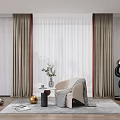 Modern Curtains With Double Layer Sheer And Trim In Living Room With Sofa And Carpet