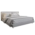 Modern Double Bed With Upholstered Headboard Gray Bedding And Decorative Pillows 3d model