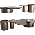 Modern Circular Coffee Table Set In Metallic Brown With Decorative Tray And Nested Design 3d model