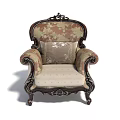 Classic Single Sofa Featuring Carved Wooden Legs Floral Fabric Upholstery And Decorative Pillow
