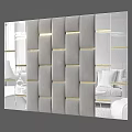 Elegant Modern Gray Tufted Sofa Backdrop Wall With Gold Trim Panel Design 3d model