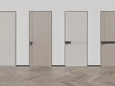 Modern Hinged Doors With Different Designs And Herringbone Wooden Floor Interior 3d model