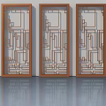 Modern Swing Doors With Brown Frame And Intricate Geometric Pattern Design 3d model