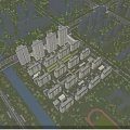 Aerial Planning for Residential Community with High Rise Buildings Low Rise Structures River Green Spaces