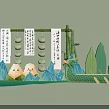 Dragon Boat Themed Photo Spot With Bamboo Frames Scrolls Lanterns Zongzi Dolls And Mountain Decor