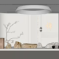Chinese-style Landscape Window Display Decoration with Stone Dead Branch and Pottery Pot 3d model