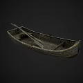 Vintage Wooden Boat With Wooden Hull Rowing Oar And Empty Seats Isolated On Black Background