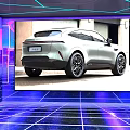 Modern Car Showroom Interior With Large Screen Display And Showcased Vehicle