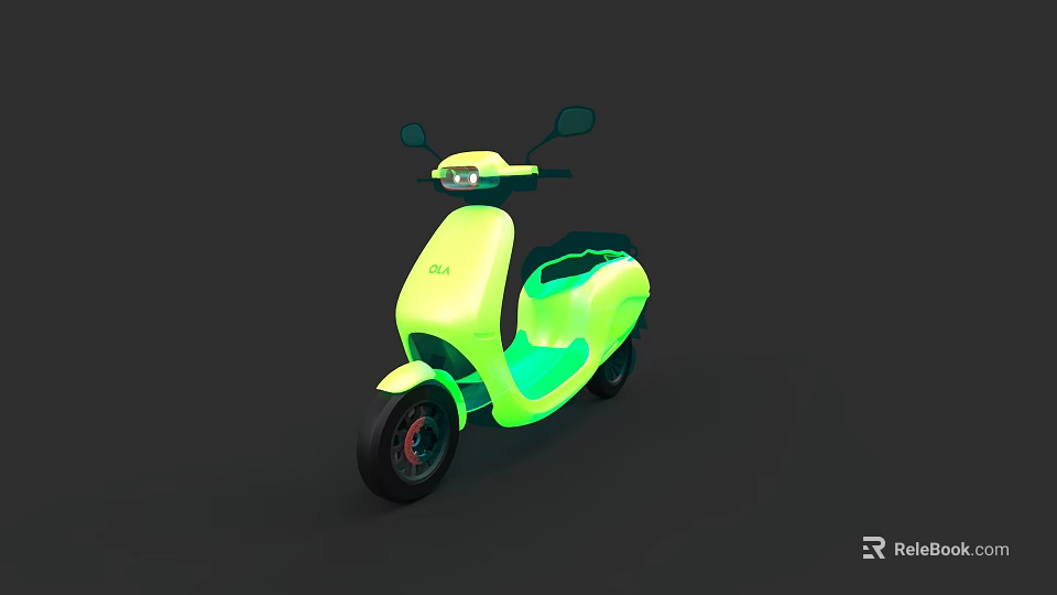 Vibrant Neon Green Electric Scooter Featuring Modern Design Against Dark Background 3d model 