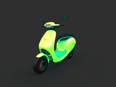 Vibrant Neon Green Electric Scooter Featuring Modern Design Against Dark Background 3d model