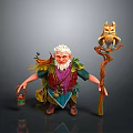 Wise Old Man With White Hair Beard Green Purple Clothes Lantern Owl Staff