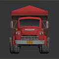 Red Vintage Truck 3D Model with Canvas Covered Bed and Classic Design