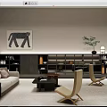Modern Living Room Interior Design With Sofa Bookshelves Artwork And Chairs